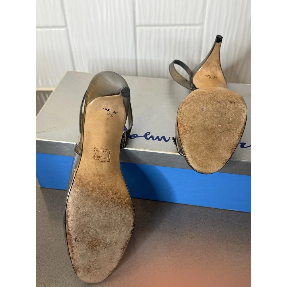 Vintage John Jerro Women's Shoe Clear/Bronze Metallic Sling Backs 8S MCM GUC